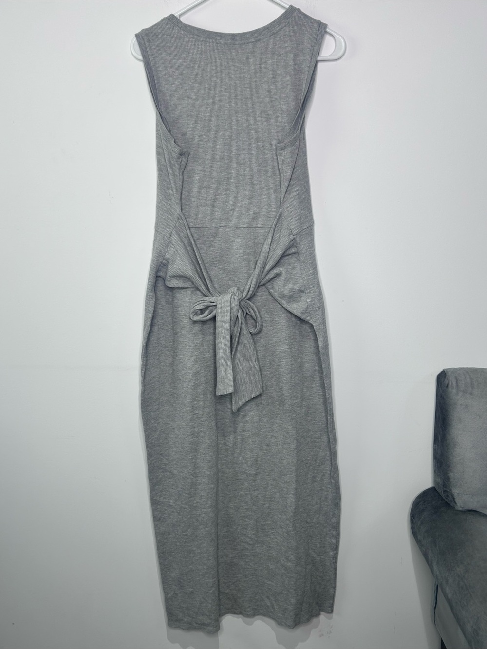 MICHAEL Michael Kors Gray Waffle Knit Sleeveless Tie Back Maxi Dress XL - Picture 10 of 10